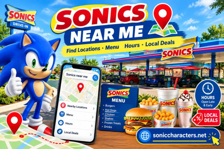 Sonics Near Me restaurant locator showing nearby locations, menu, hours and local deals