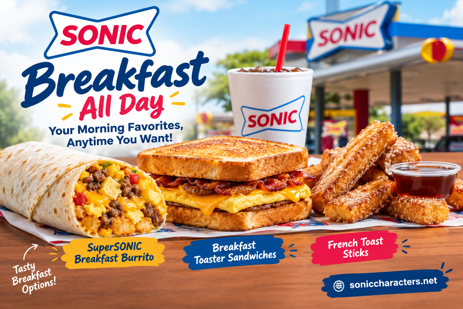 Sonic Breakfast with SuperSONIC Breakfast Burrito, Breakfast Toaster, and French Toast Sticks