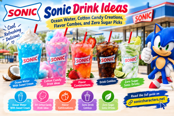 Sonic drink ideas featuring Ocean Water with sweet cream, cotton candy drinks, flavor combinations, drink combos, and zero sugar options