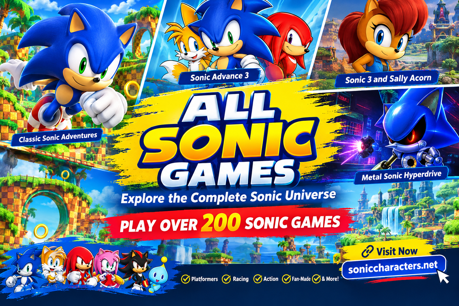 All Sonic Games featuring Sonic Advance 3, Classic Sonic Adventures, and Metal Sonic Hyperdrive