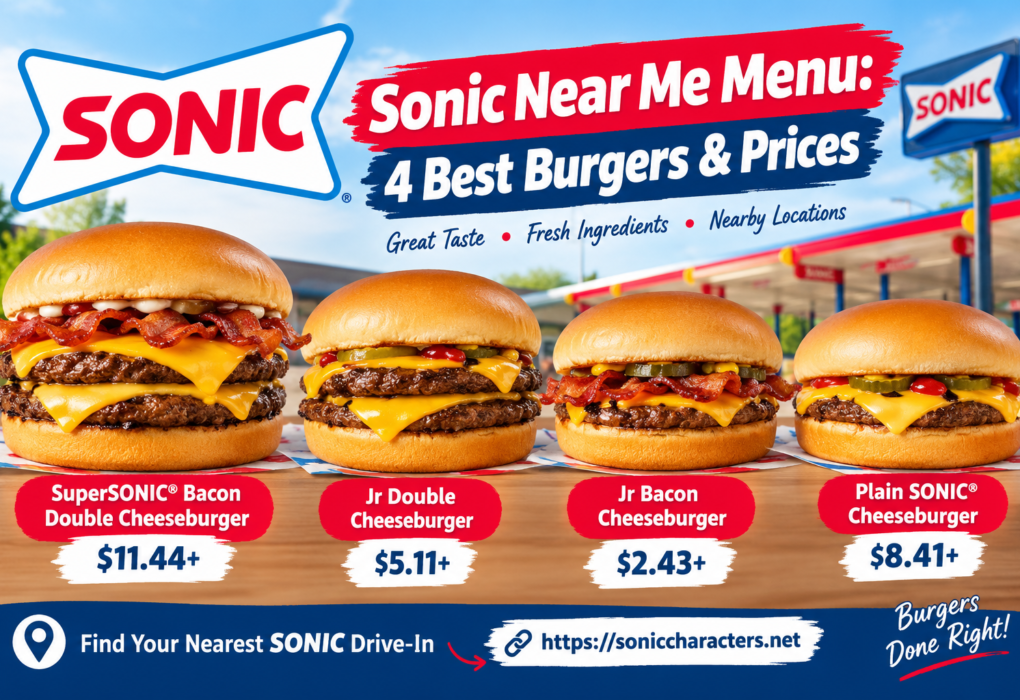 sonic near me menu featuring four SONIC burger options and prices