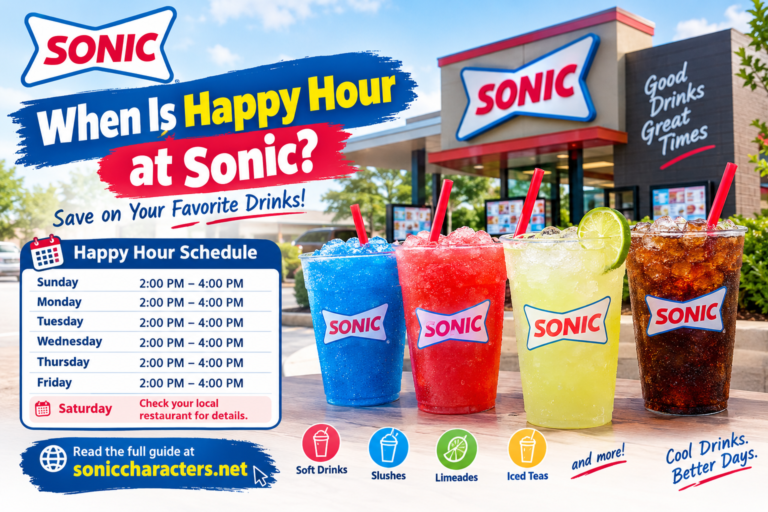 When is happy hour at Sonic with drink deals, colorful slushes, limeades, and the 2 PM to 4 PM schedule