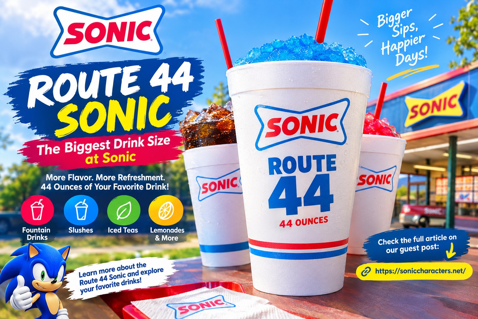 Route 44 Sonic 44 ounce drink with slushes and fountain beverages