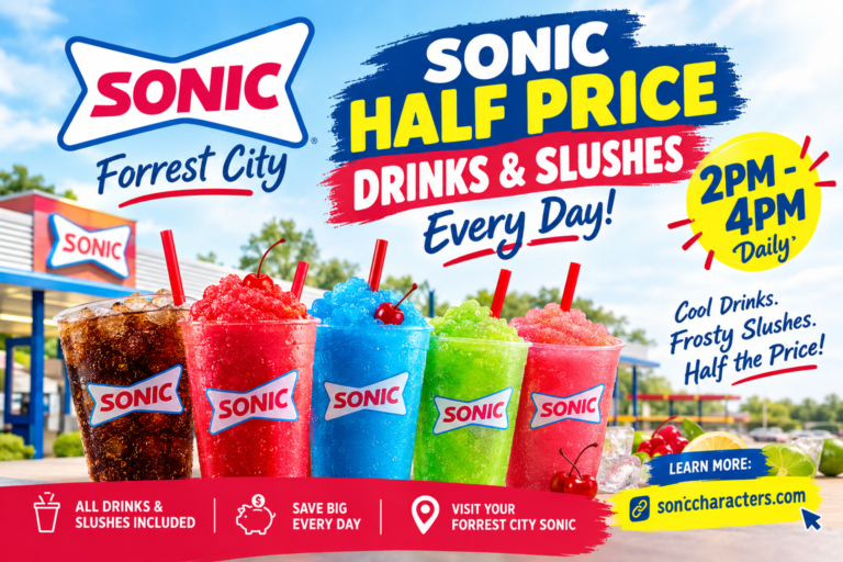Sonic half price drinks and slushes every day from 2 PM to 4 PM at Forrest City SONIC
