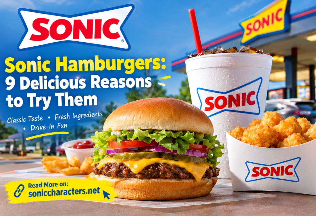 sonic hamburgers with cheeseburger, crispy tots, and a cold drink