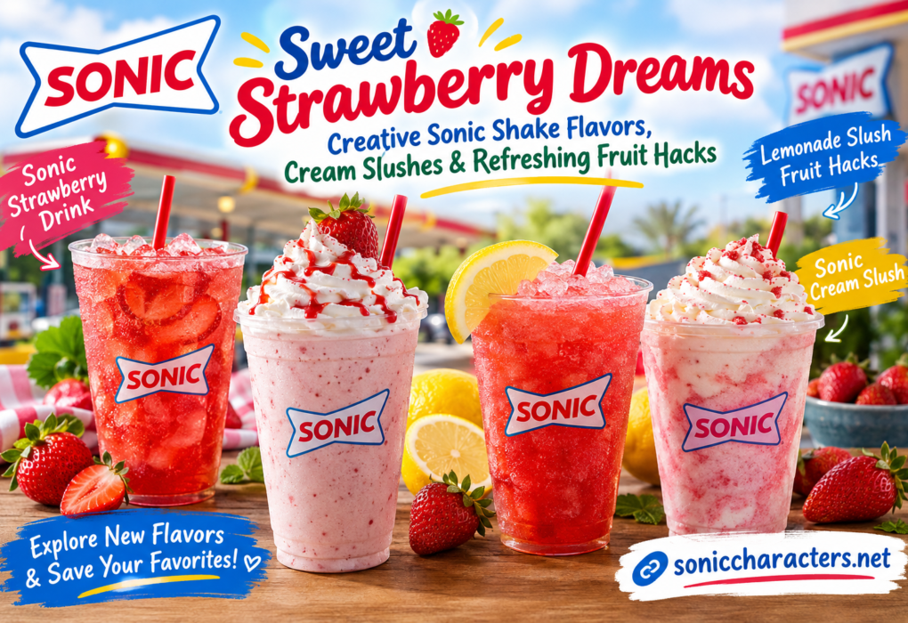 2. Alt Text: Sonic shakes with strawberry drink, cream slush, and lemonade slush fruit hacks
